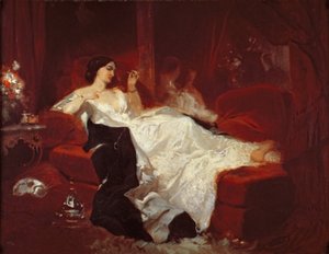 Donna su un divano rosso